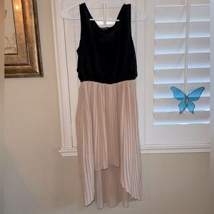 Pleated High Low Dress in Black and Tan size Medium
